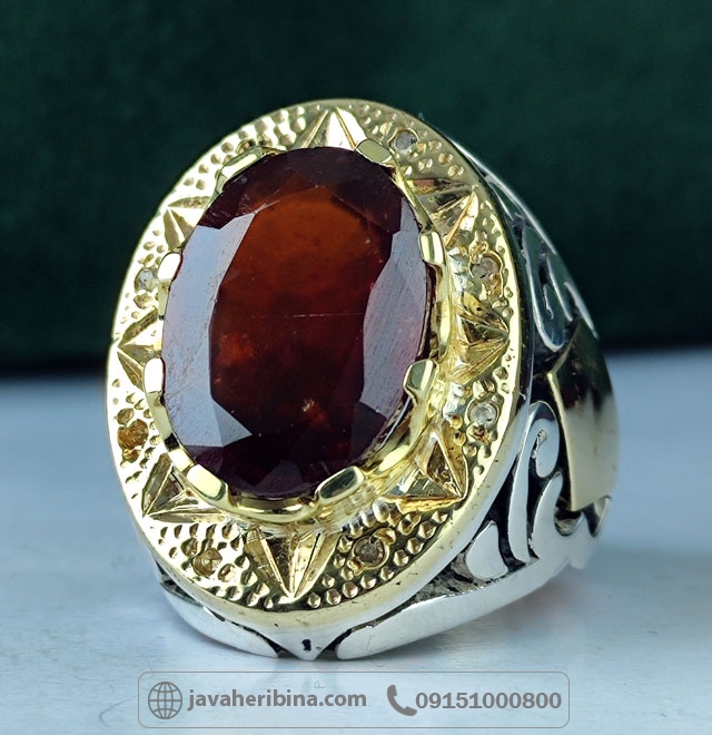 انگشتر یاقوت گارنت با 8 قطعه برلیان اصلی فاخر _کد:35001