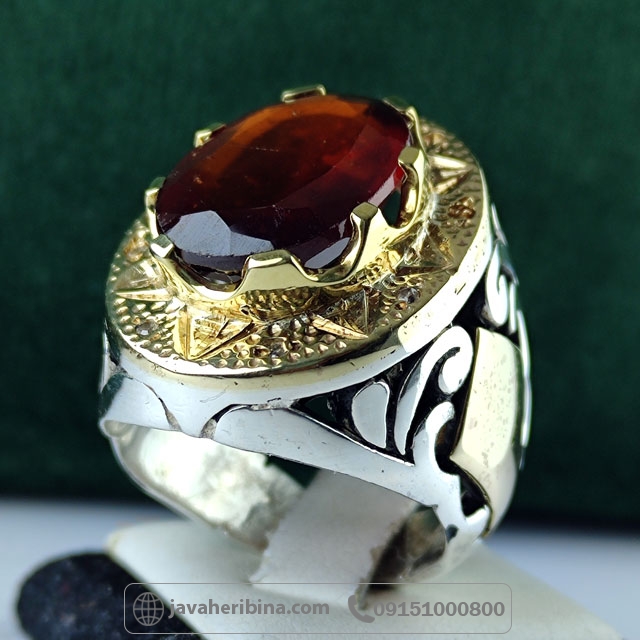 انگشتر یاقوت گارنت با 8 قطعه برلیان اصلی فاخر _کد:35001