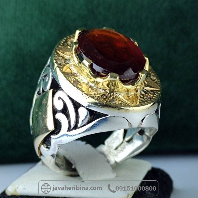 انگشتر یاقوت گارنت با 8 قطعه برلیان اصلی فاخر _کد:35001