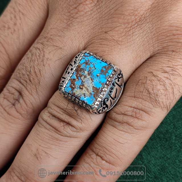 انگشتر فیروزه نیشابوری مردانه درشت و فاخر _کد:35003