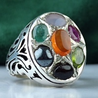 انگشتر چند جواهر نقره مردانه فاخر 