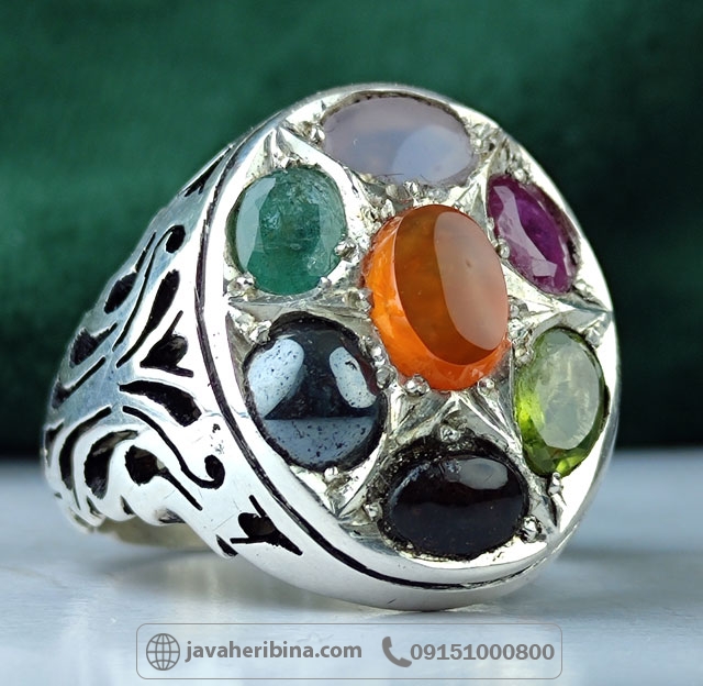 انگشتر چند جواهر نقره مردانه فاخر _کد:35007