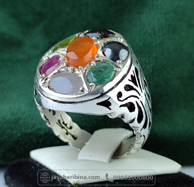 انگشتر چند جواهر نقره مردانه فاخر _کد:35007