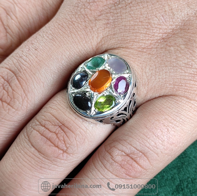 انگشتر چند جواهر نقره مردانه فاخر _کد:35007