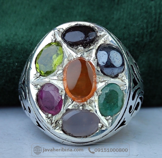 انگشتر چند جواهر نقره مردانه فاخر _کد:35007