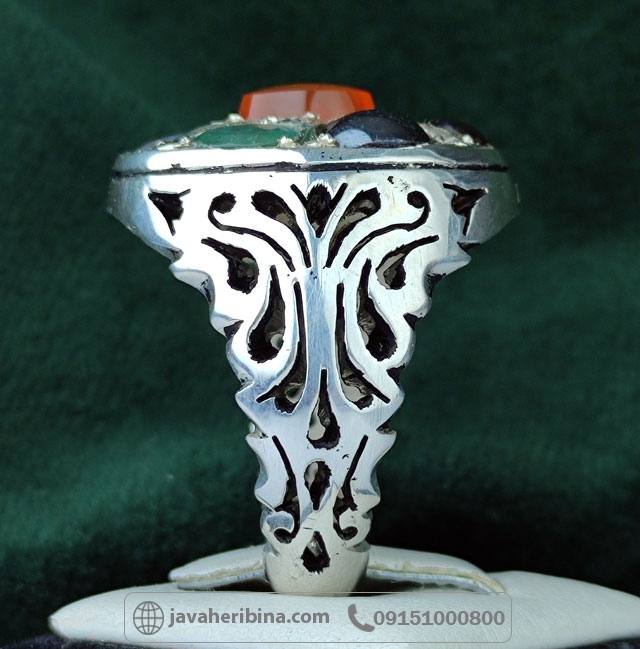 انگشتر چند جواهر نقره مردانه فاخر _کد:35007