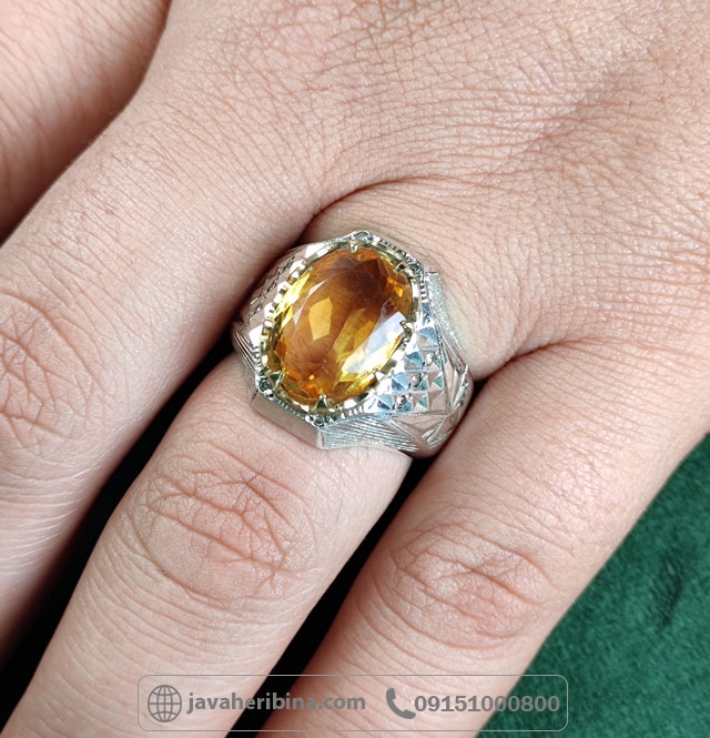 انگشتر سیترین با مخراج 10 قطعه الماس _کد:35008