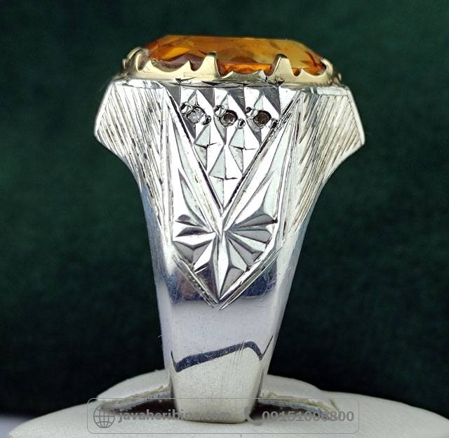 انگشتر سیترین با مخراج 10 قطعه الماس _کد:35008