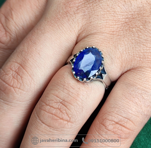 انگشتر یاقوت کبود نقره مردانه _کد:35011