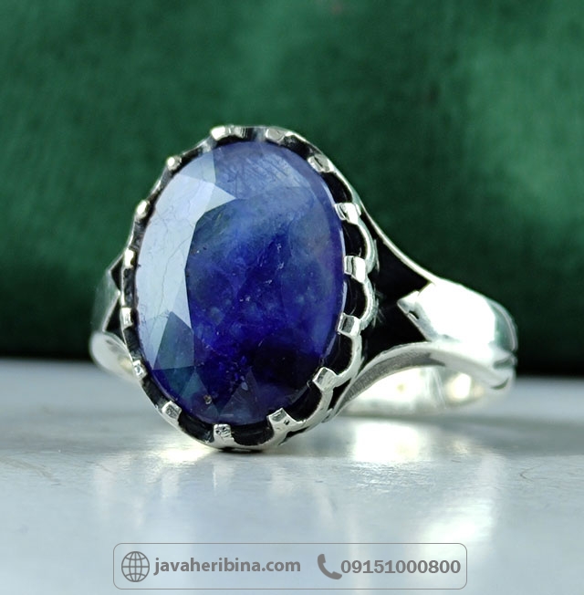 انگشتر یاقوت کبود نقره مردانه _کد:35011