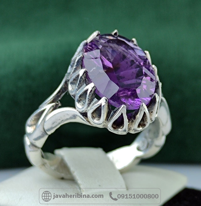 انگشتر آمتیست نقره مردانه لیزر تراش _کد:35012