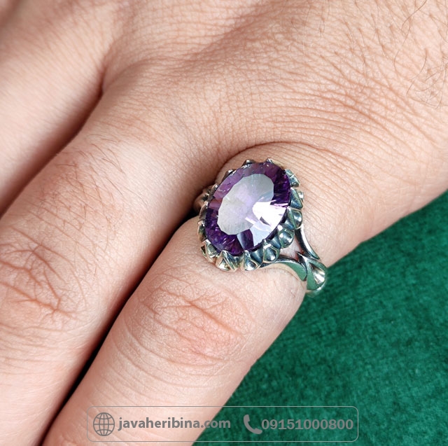 انگشتر آمتیست نقره مردانه لیزر تراش _کد:35012