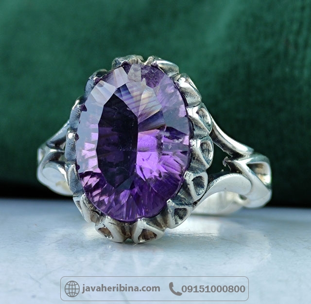 انگشتر آمتیست نقره مردانه لیزر تراش _کد:35012