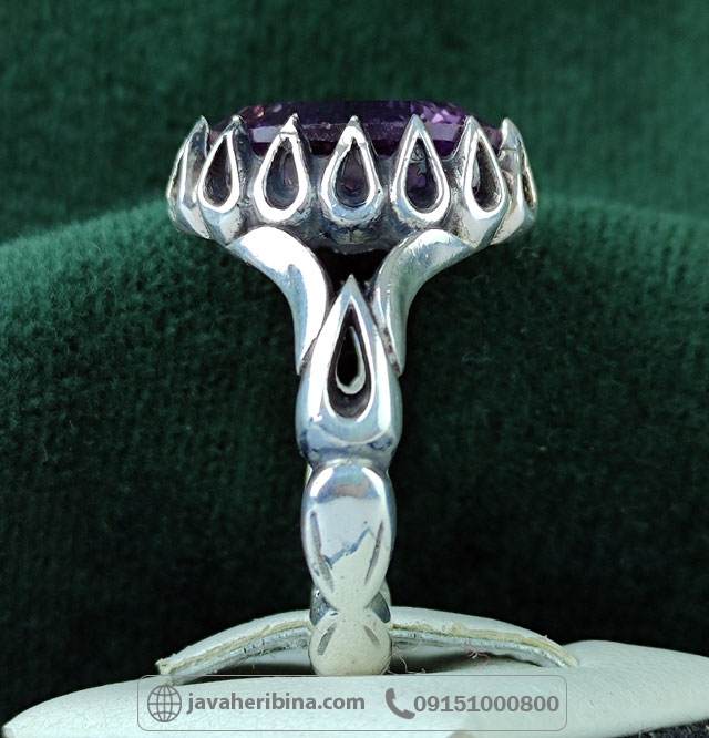 انگشتر آمتیست نقره مردانه لیزر تراش _کد:35012