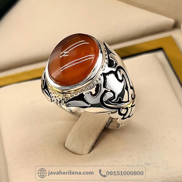 انگشتر عقیق یمنی سرخ لوکس وفاخر با رکاب کادری _کد:35014