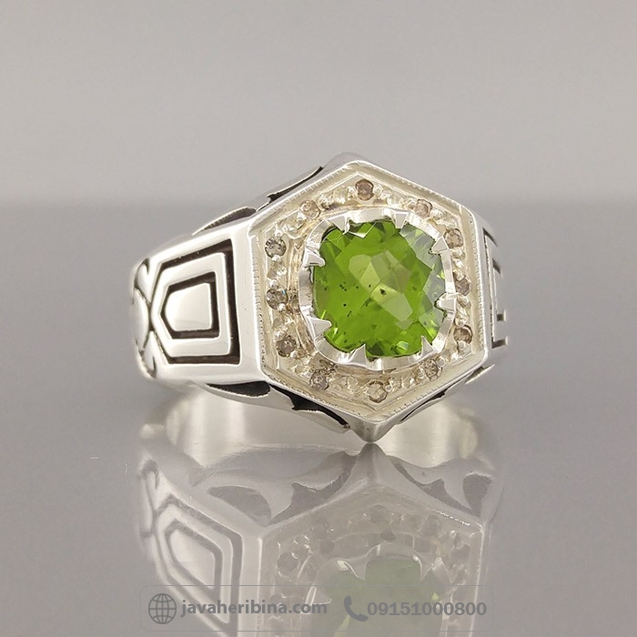 انگشتر زبرجد با مخراج 12 قطعه الماس لوکس و فاخر _کد:35015