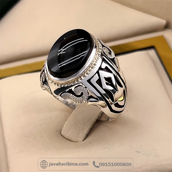 انگشتر عقیق یمنی جزع نقره مردانه فاخر _کد:35021