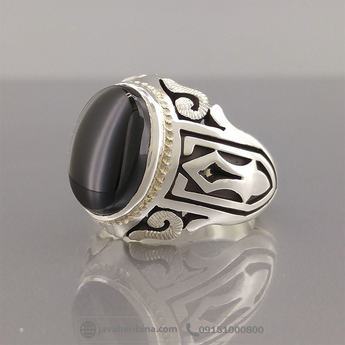 انگشتر عقیق یمنی جزع نقره مردانه فاخر _کد:35021