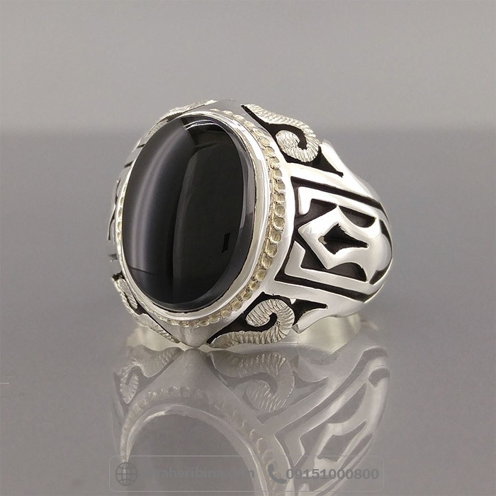 انگشتر عقیق یمنی جزع نقره مردانه فاخر _کد:35021