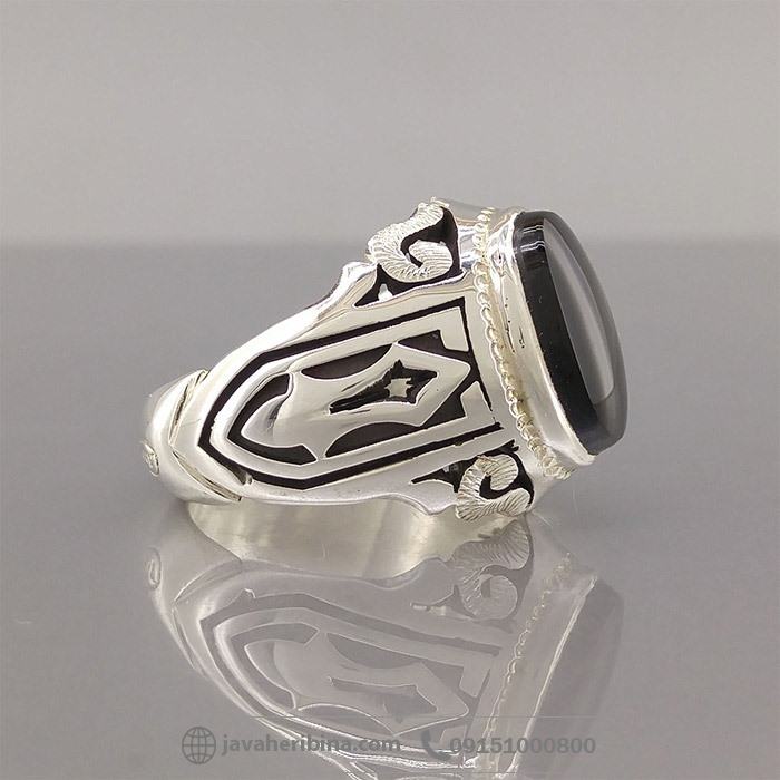 انگشتر عقیق یمنی جزع نقره مردانه فاخر _کد:35021