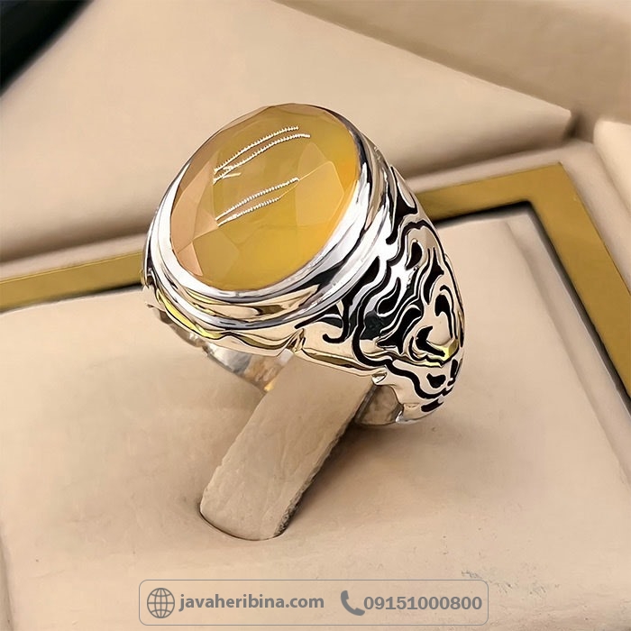 انگشتر عقیق یمنی پرتقالی نقره مردانه فاخر _کد:35022