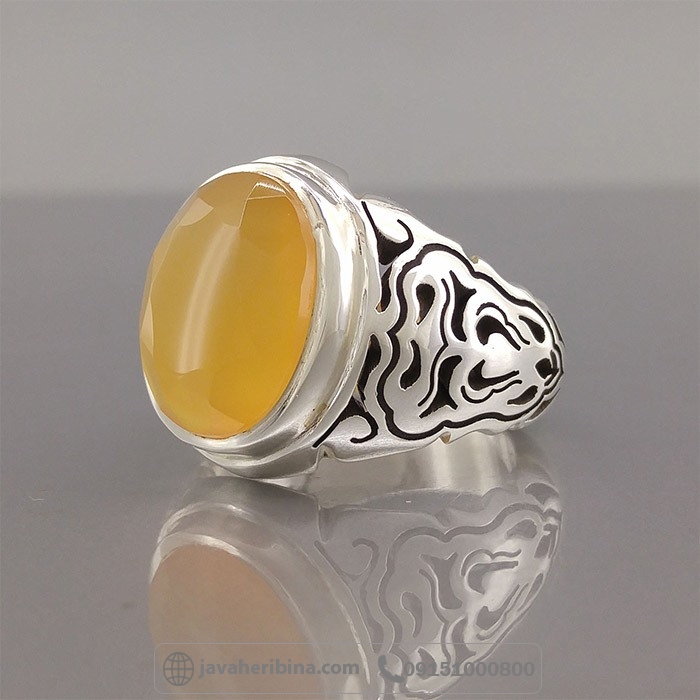 انگشتر عقیق یمنی پرتقالی نقره مردانه فاخر _کد:35022