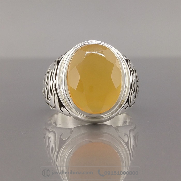 انگشتر عقیق یمنی پرتقالی نقره مردانه فاخر _کد:35022