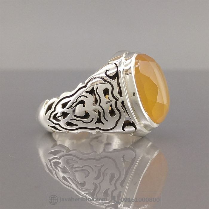 انگشتر عقیق یمنی پرتقالی نقره مردانه فاخر _کد:35022