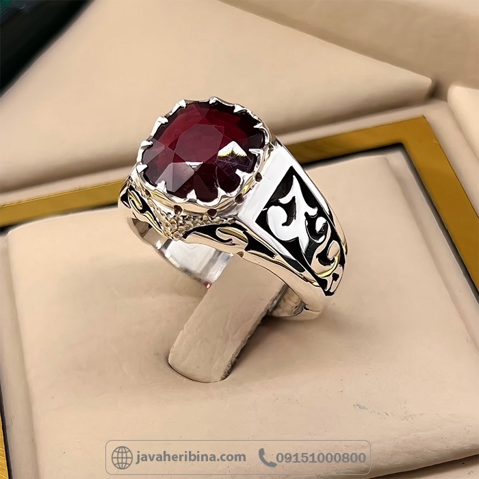 انگشتر یاقوت سرخ آفریقایی نقره مردانه لوکس _کد:35023