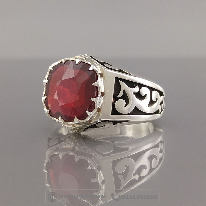 انگشتر یاقوت سرخ آفریقایی نقره مردانه لوکس _کد:35023