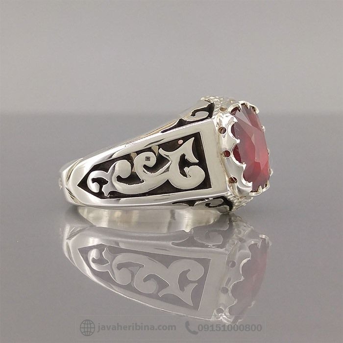 انگشتر یاقوت سرخ آفریقایی نقره مردانه لوکس _کد:35023