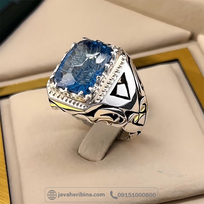 انگشتر توپاز آبی سوئیسی فاخر و لوکس _کد:35025