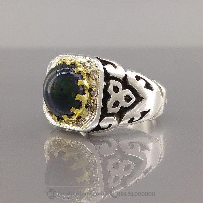 انگشتر اوپال آتشین با مخراج 10 قطعه الماس _کد:35026