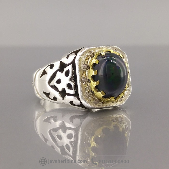 انگشتر اوپال آتشین با مخراج 10 قطعه الماس _کد:35026