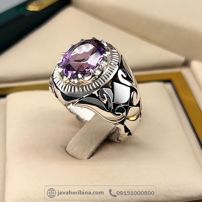 انگشتر آمتیست مردانه فاخر و خوشرنگ _کد:35027