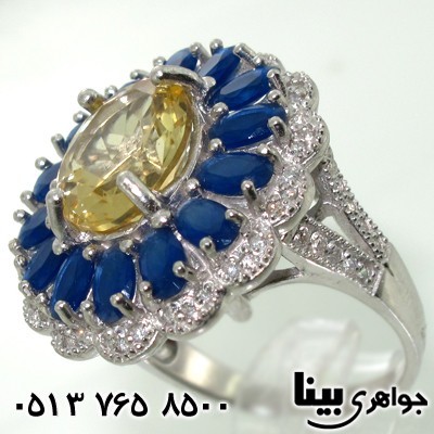 انگشتر سیترین درشت و یاقوت کبود اشرافی زنانه
