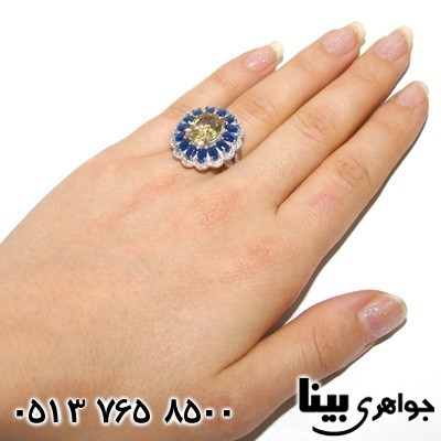 انگشتر سیترین درشت و یاقوت کبود اشرافی زنانه