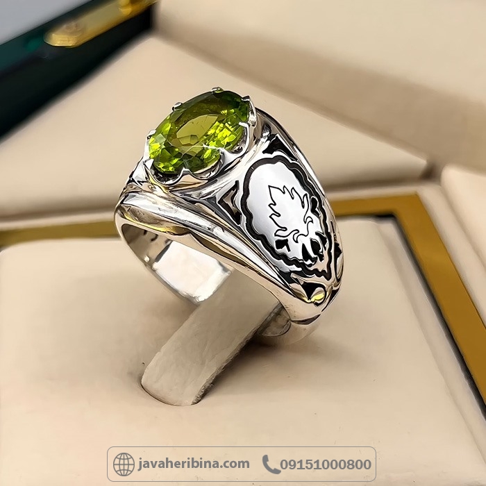 انگشتر زبرجد نقره مردانه لوکس و فاخر _کد:35029