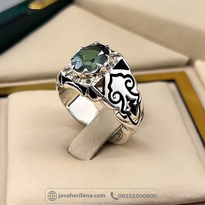 انگشتر توپاز سبز با مخراج 10 قطعه الماس _کد:35030