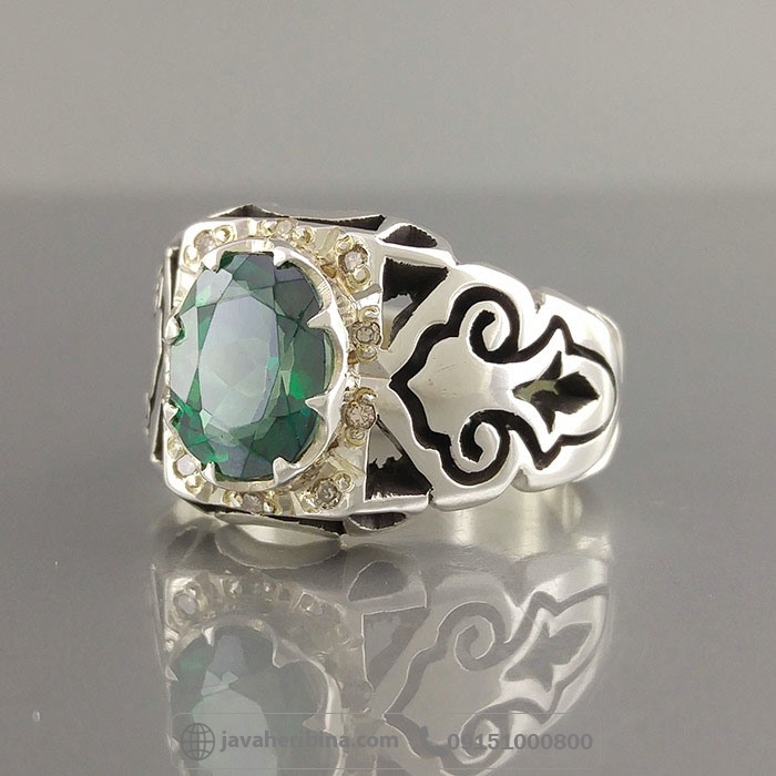 انگشتر توپاز سبز با مخراج 10 قطعه الماس _کد:35030