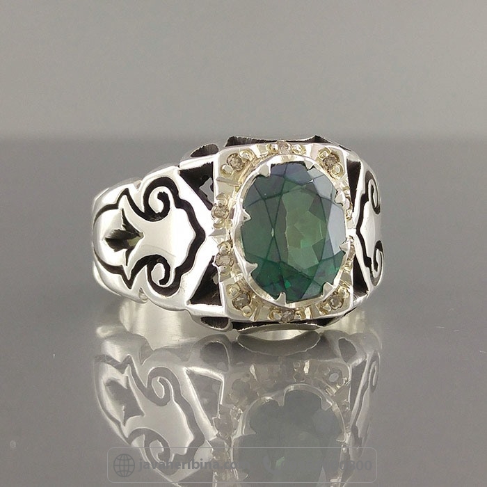 انگشتر توپاز سبز با مخراج 10 قطعه الماس _کد:35030