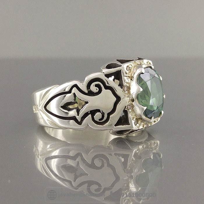 انگشتر توپاز سبز با مخراج 10 قطعه الماس _کد:35030