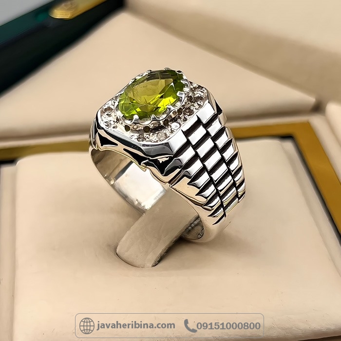 انگشتر زبرجد رولکسی با مخراج 12 قطعه الماس _کد:35031