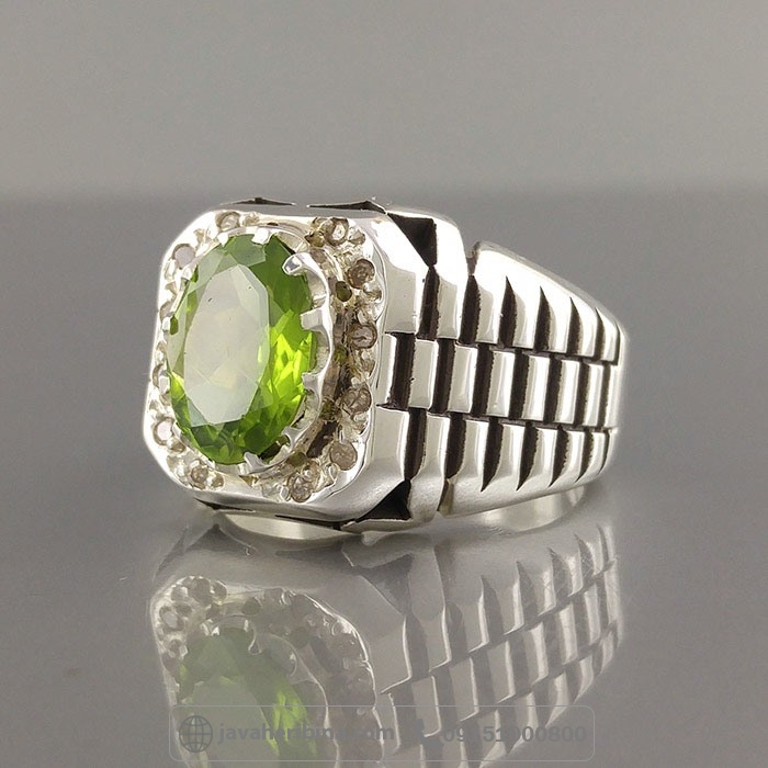 انگشتر زبرجد رولکسی با مخراج 12 قطعه الماس _کد:35031