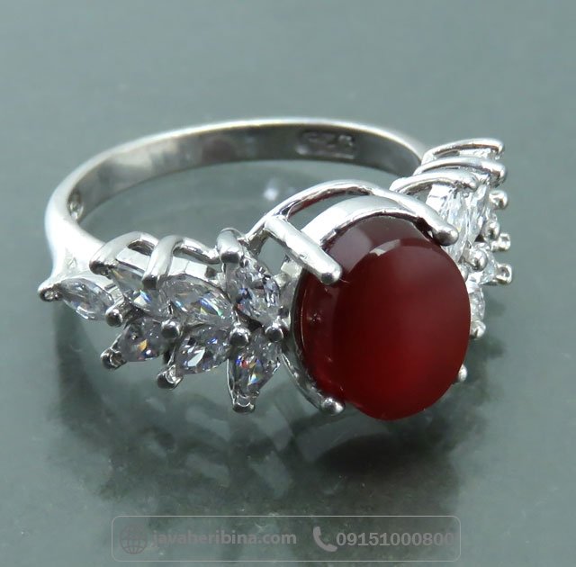 انگشتر عقیق یمنی سرخ نقره زنانه رودیوم _کد:35040