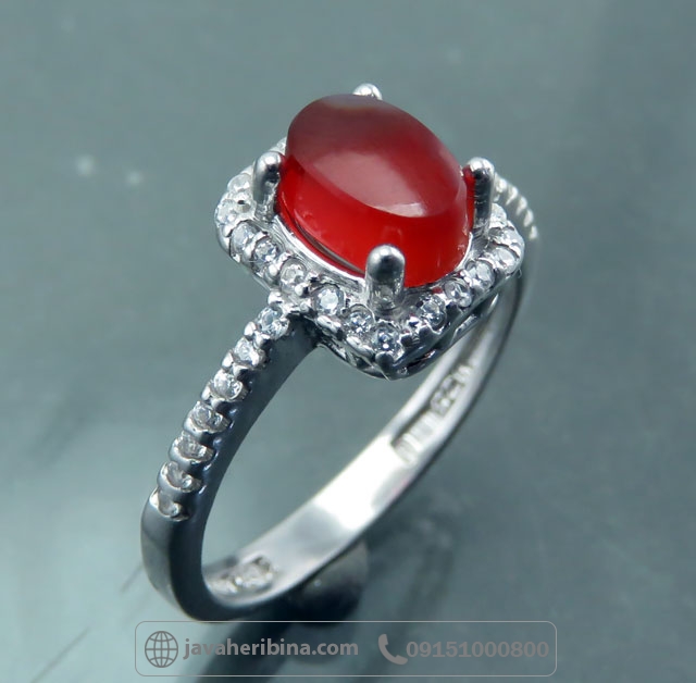 انگشتر عقیق یمنی سرخ نقره زنانه _کد:35043