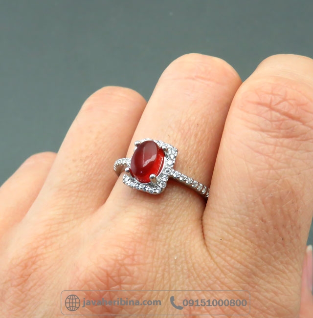 انگشتر عقیق یمنی سرخ نقره زنانه _کد:35043