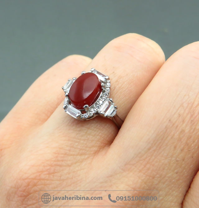 انگشتر عقیق یمنی سرخ نقره زنانه _کد:35045