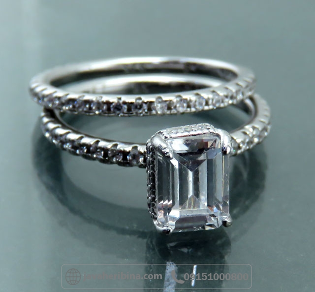 انگشتر نقره حلقه و پشت حلقه جواهری بسیار شیک _کد:35051