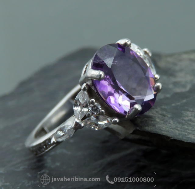 انگشتر آمتیست نقره زنانه خوش رنگ _کد:35052